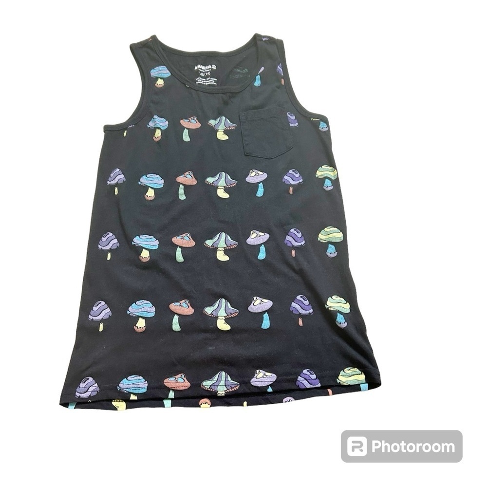 Mushroom Tank Top Youth Large/14  Sleeveless YTK style Cotton shirt